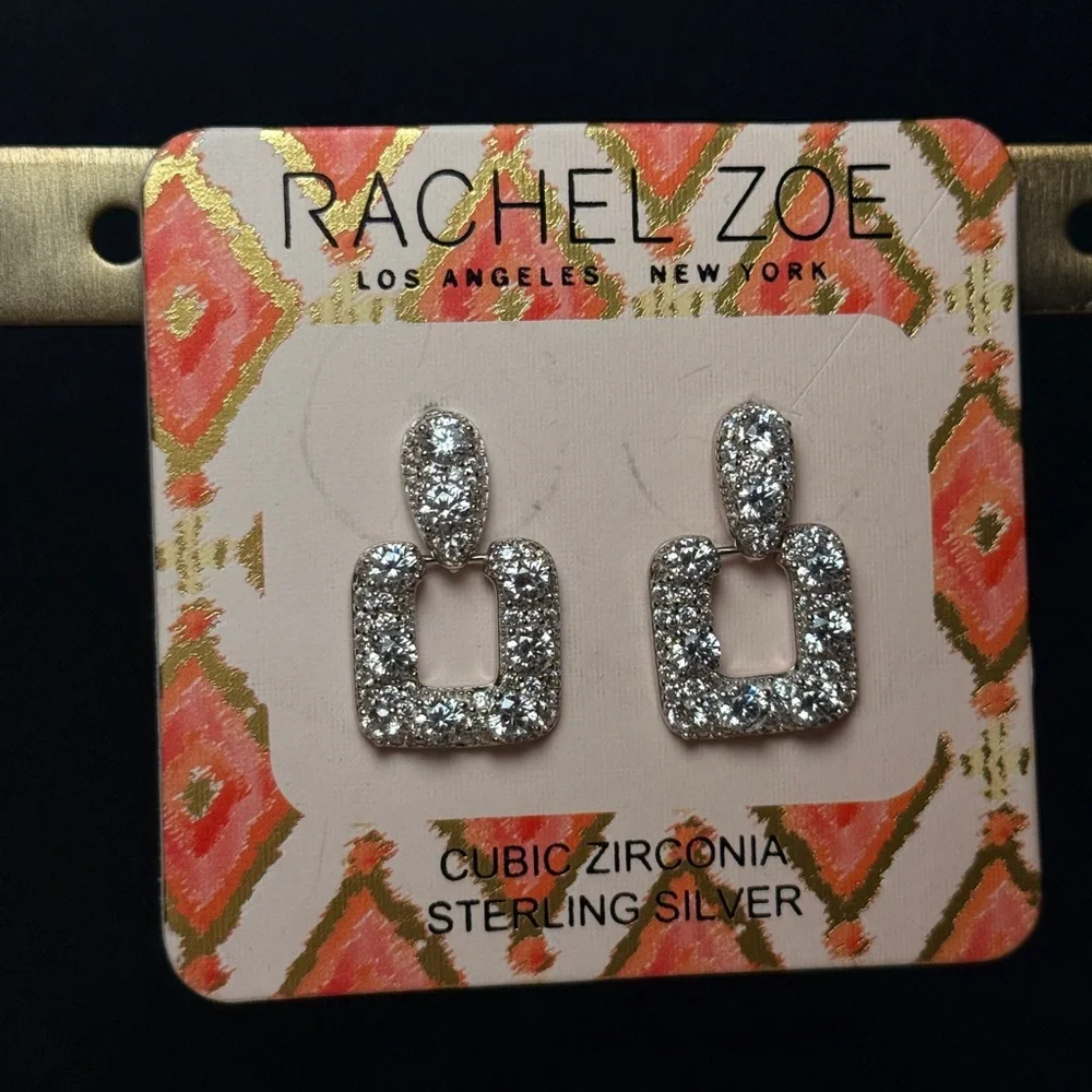 Rachel Zoe Silver Geometric Pavé Earrings - Picture 8 of 14